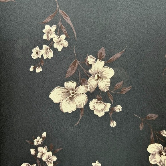 Papermoon Floral Blouse Large Dark Teal Scoop Neck 3/4 Sleeve Tie Cuff Top - Picture 5 of 14